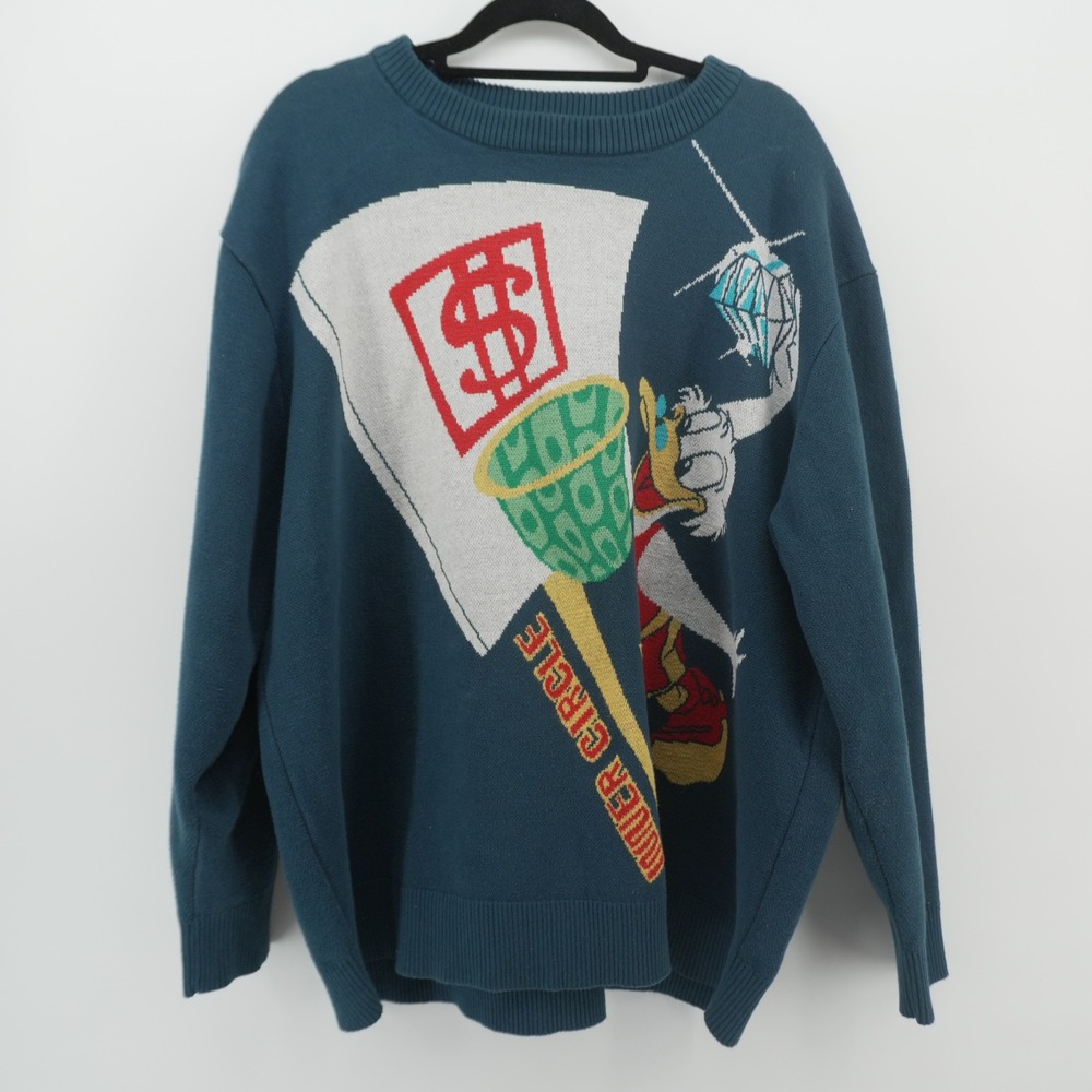 Inner Circle Graphic Knit Sweater Mens Size M Teal Blue Duck Diamond Basketball